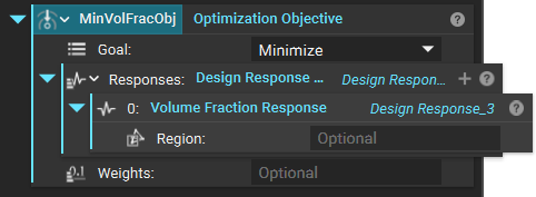 An example of how to set up an Optimization Objective with a Natural Frequency Response block. This set up is intended to minimize the natural frequency response.