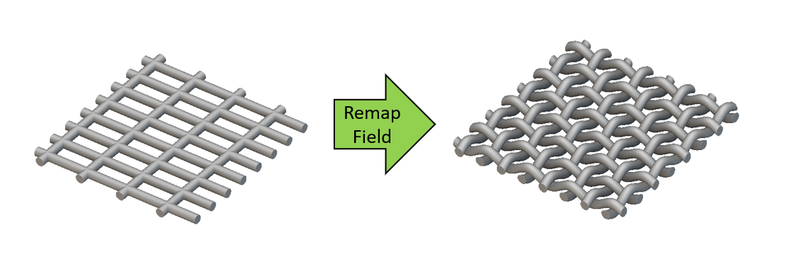 An example of using Remap Field to turn a flat grid of lattice into a woven grid.