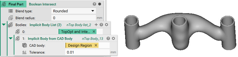 Using a Boolean Intersect block to remove unwanted material and create the final part.