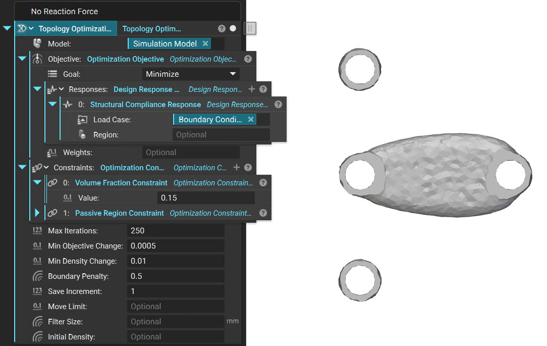 A Topology Optimization setup with no reaction force responses.