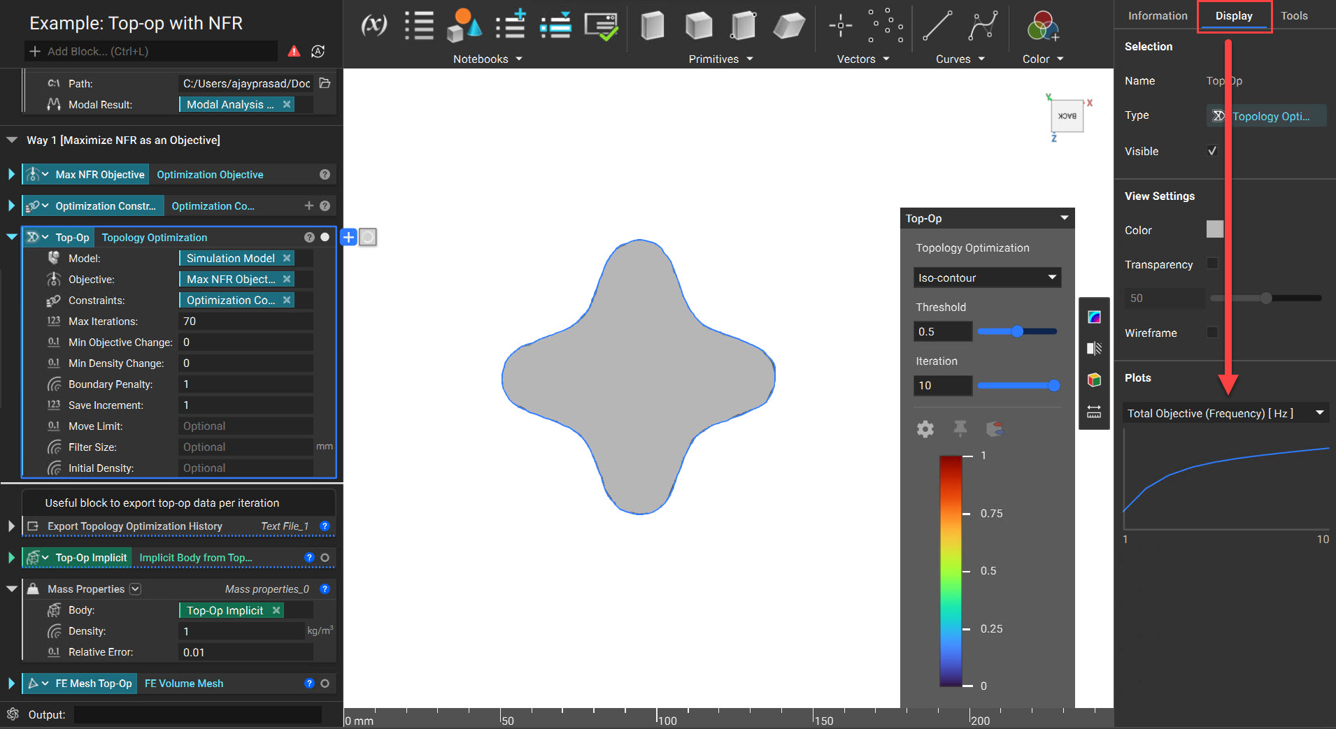 Running a Topology Optimization using the Simulation Model, Optimization Objective, and Optimization Constraints defined in the previous steps.