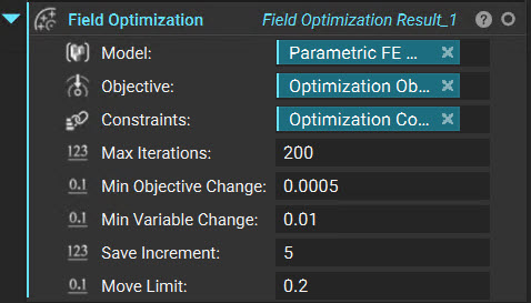 The Field Optimization block containing a Parametric FE Model, Optimization Objective, and Optimization Constraints.