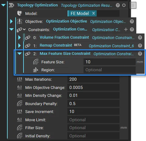 Topology Optimization Example with Max Feature Size Constraint