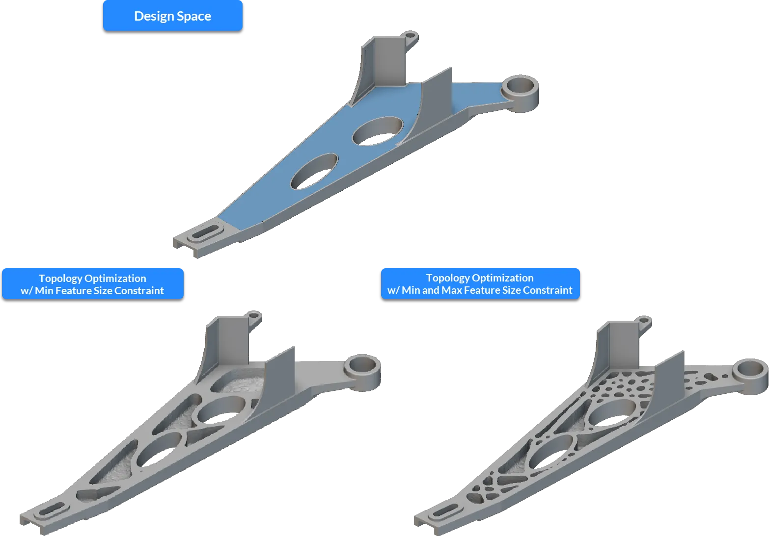 Swing Arm Extrusion Example which has ribbed structures in it when using Feature Size Constraints