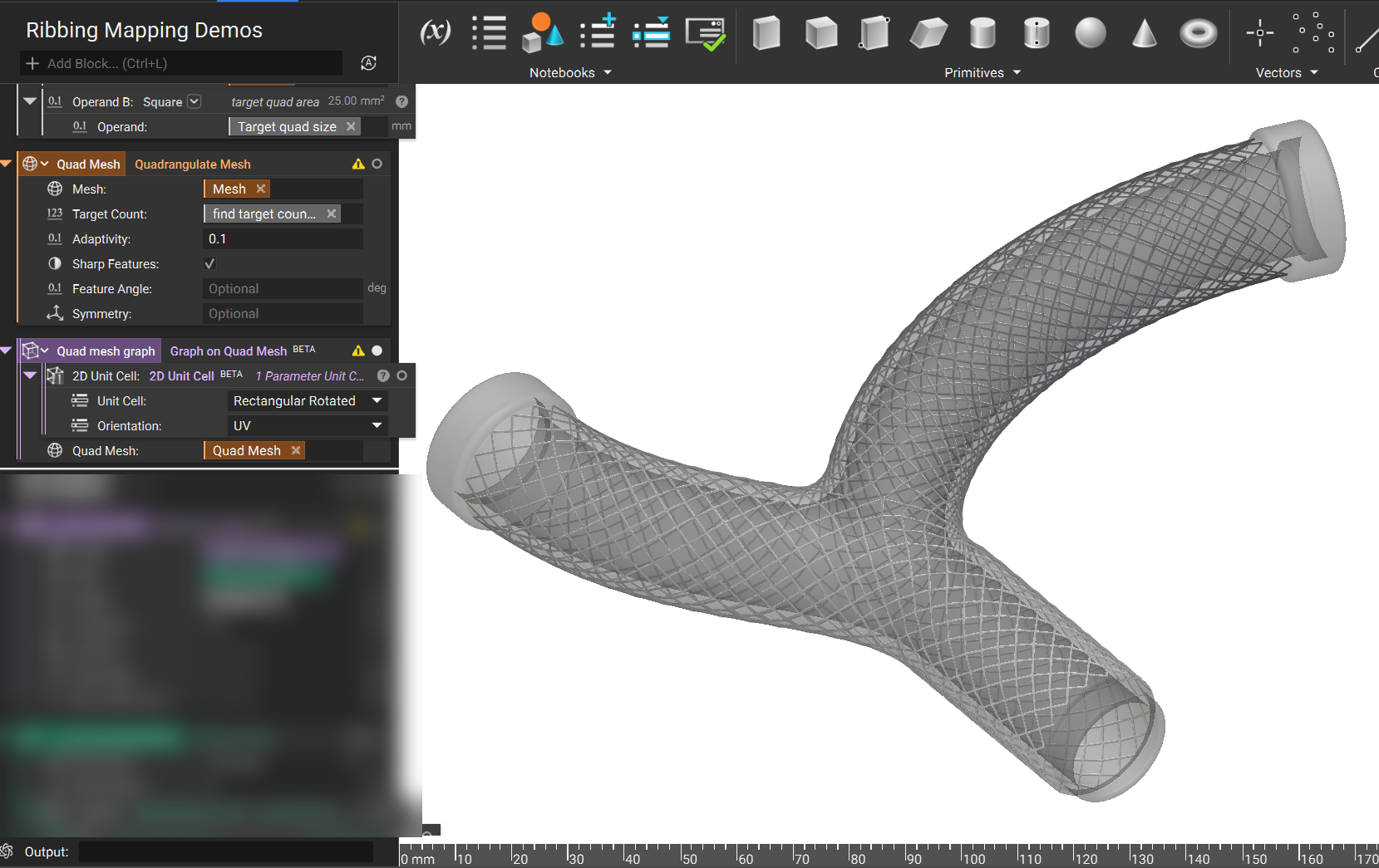 A graph is generated on the mesh using the Graph on Quad Mesh block.