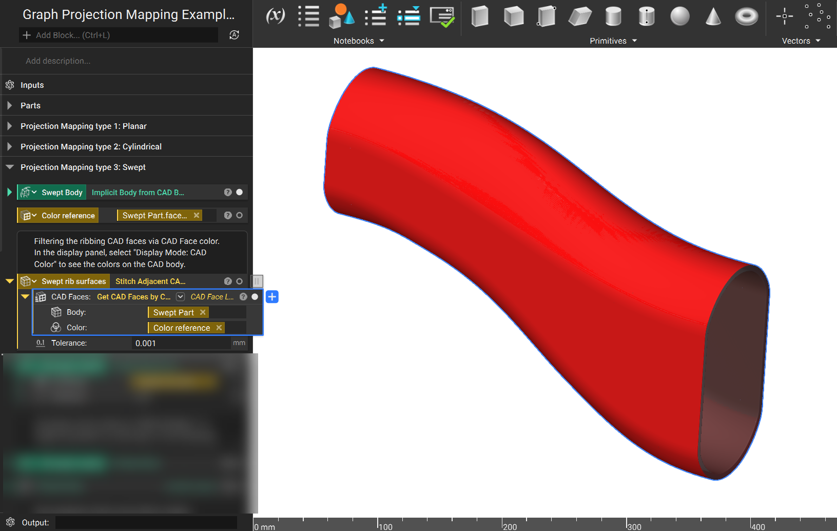 An imported CAD body. The body is a curvy tunnel shape.