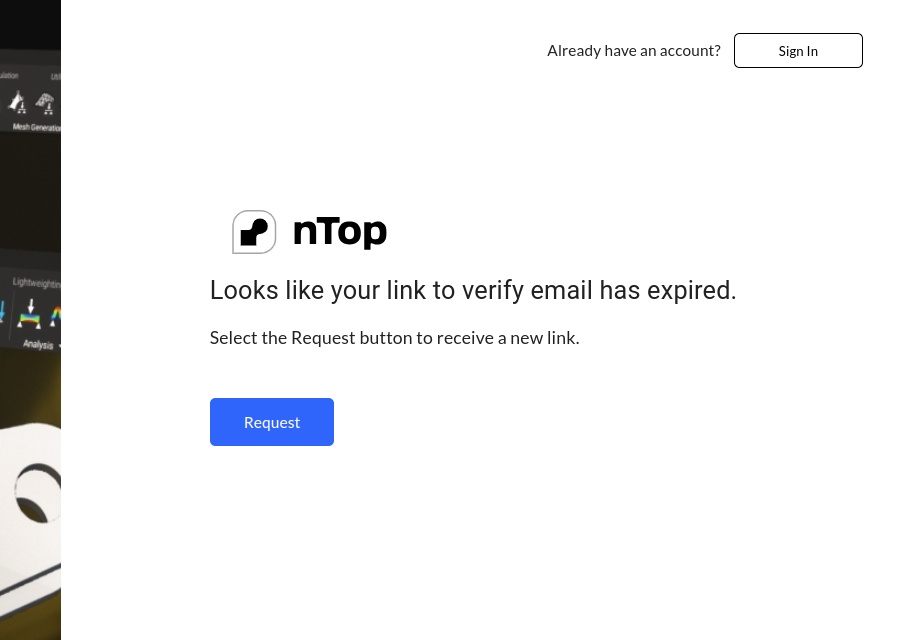 If you try activate your nTop account after the link has expired, you will see this message.