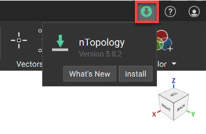 Inside the nTop program, you click the down arrow icon to see if you have a software update available. From there, you can download new versions of nTop.