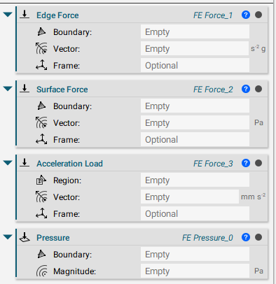 The Edge Force, Surface Force, Acceleration Load, and Pressure blocks.
