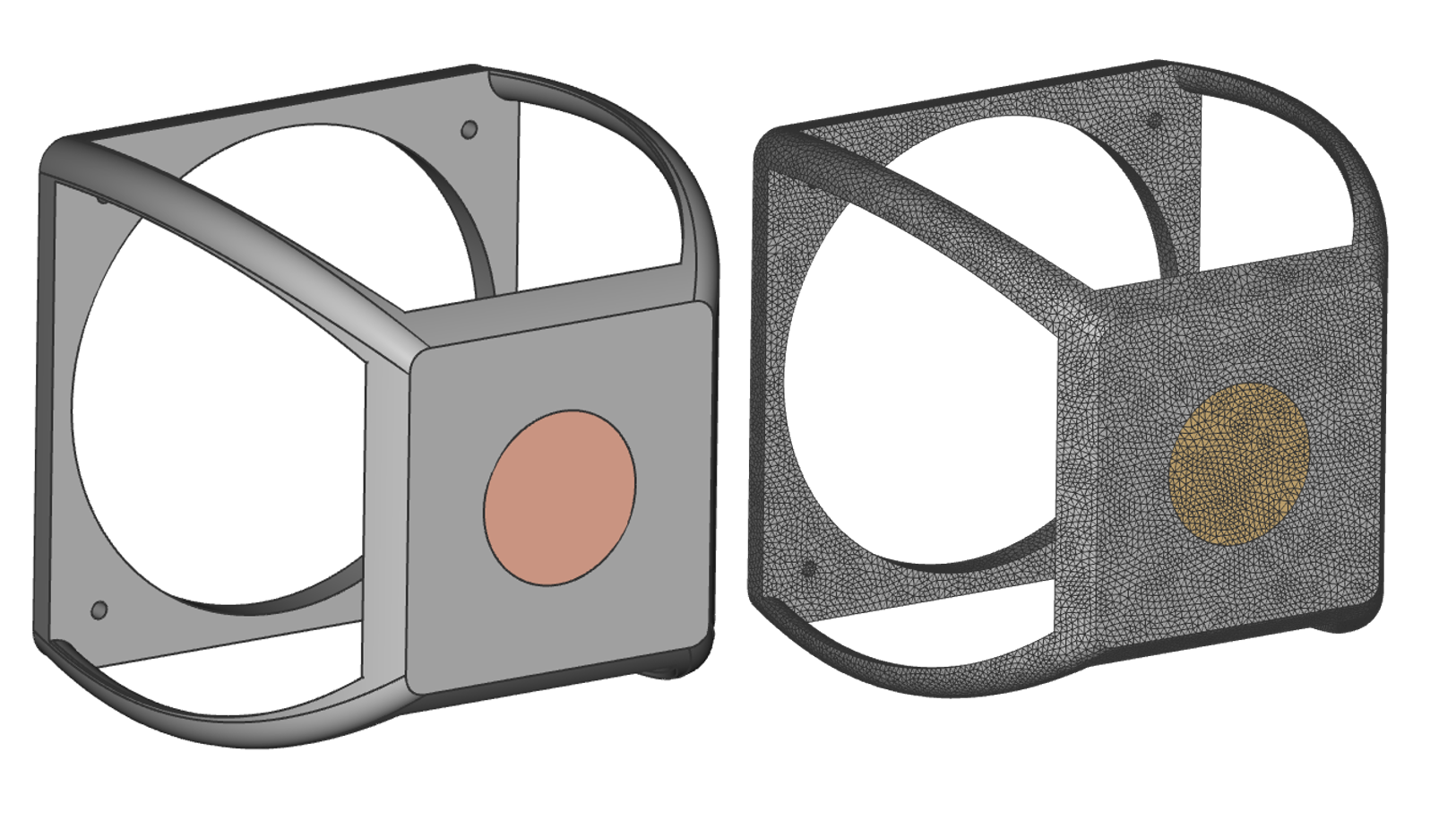 The imported CAD geometry is on the left and the meshed model is on the right