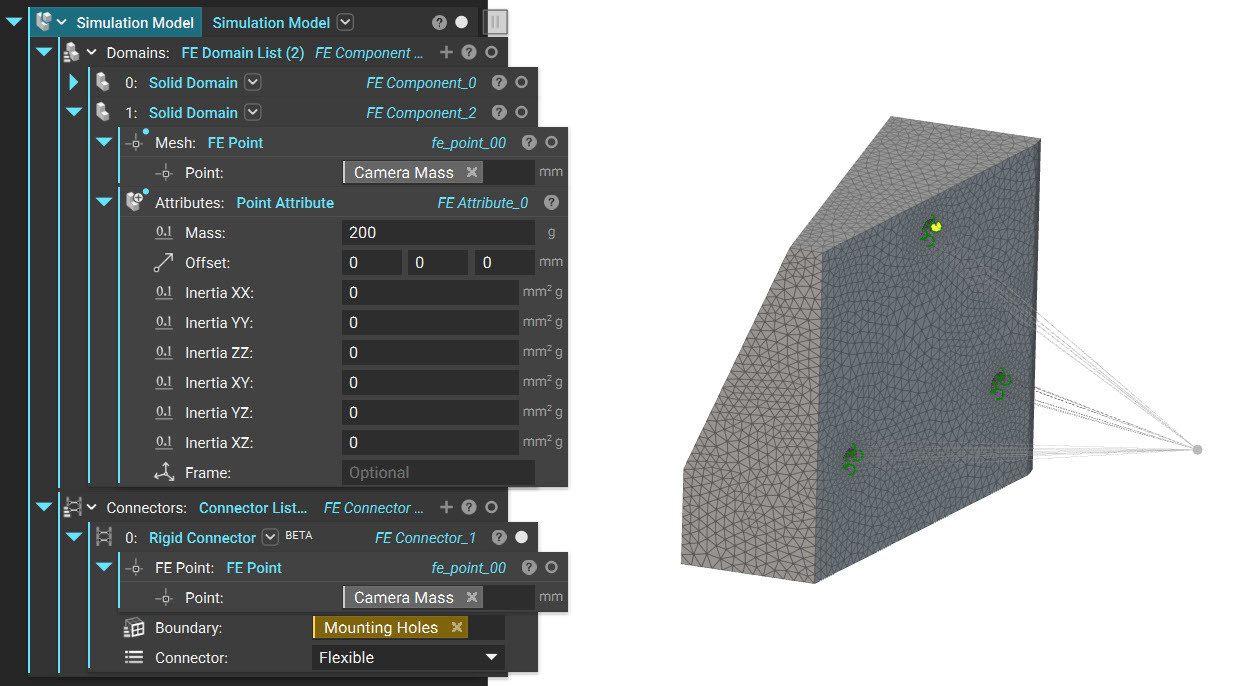 The simulation model setup for the camera bracket analysis