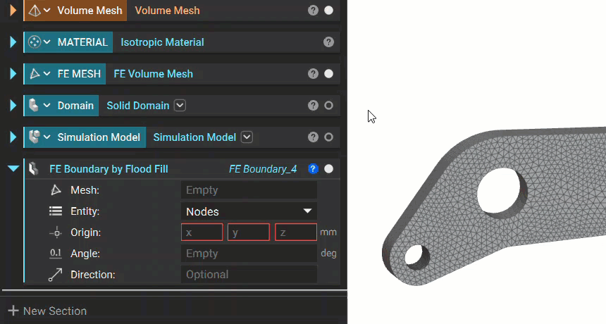 A gif example of how to select the interior walls of a hole using the FE Boundary by Flood Fill block.