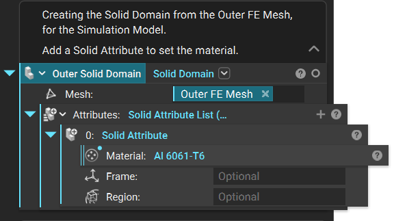 The Solid Domain and Solid Attribute blocks that are used to define the outer region.