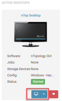 An active desktop for nTop that was successfully set up. You can launch the desktop using the blue computer monitor button.