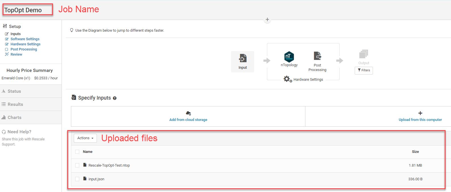 Provide a name for your batch job and then upload the necessary files to run the job.