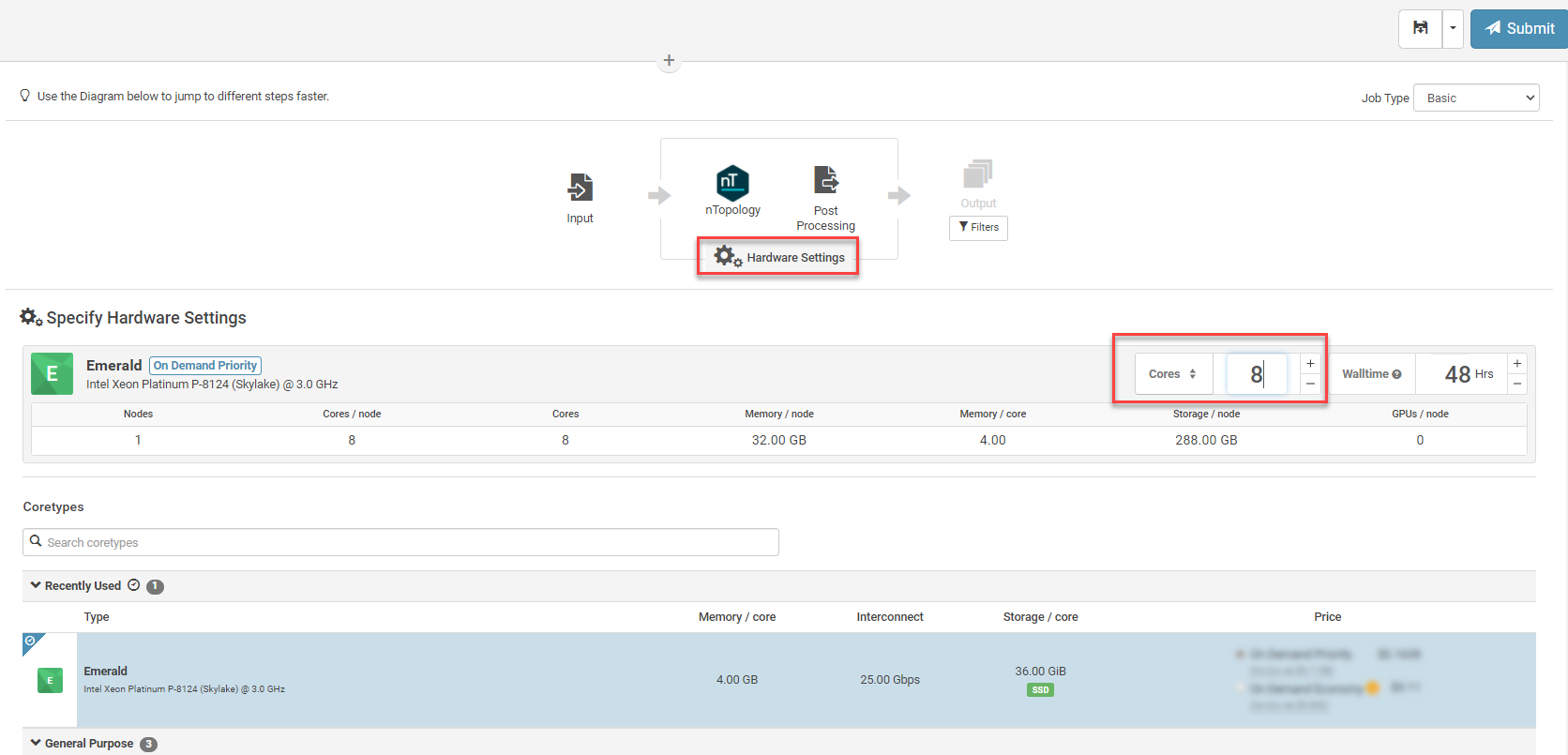 Configuring the hardware settings before running the job.