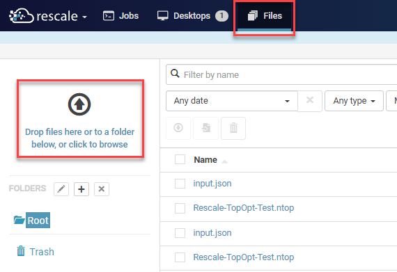You can upload files to your Rescale desktop using the files menu.