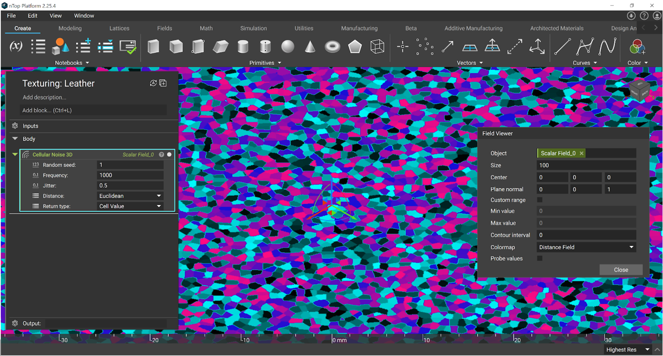 The visualized field of the Cellular Noise 3D block.