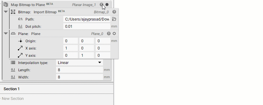 Extract the Grayscale property from the Map Bitmap to Plane properties panel to make a new scalar field variable.