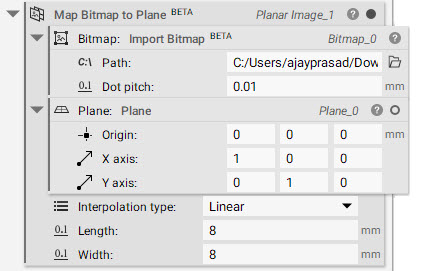 The Map Bitmap to Plane block is used to import an image and position it on a plane.
