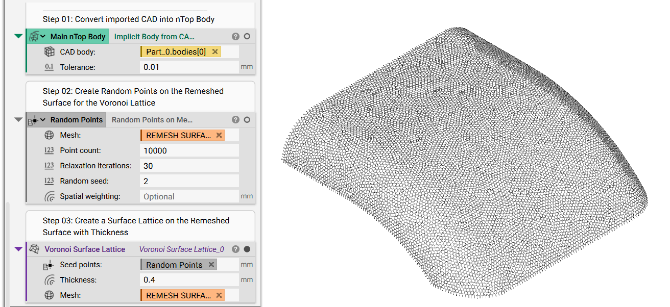 A Voronoi Surface Lattice created using an imported CAD body.