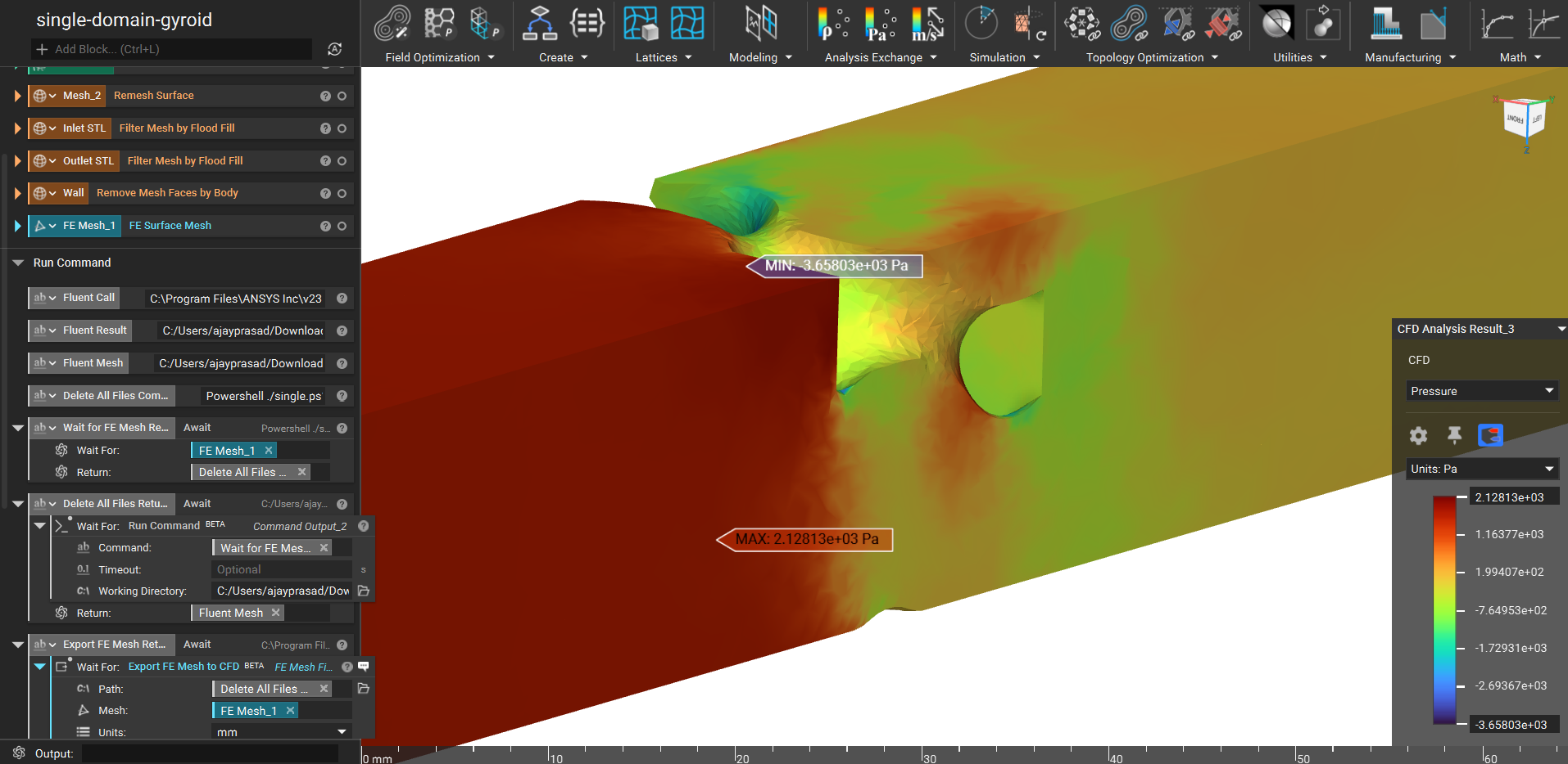 The CFD Results that were created in Fluent and imported back into nTop.