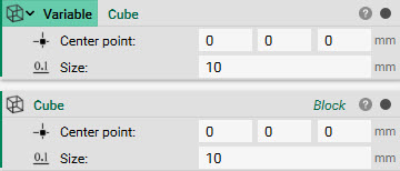Two cube blocks in nTop. One of the blocks has been converted into a variable named "Variable".