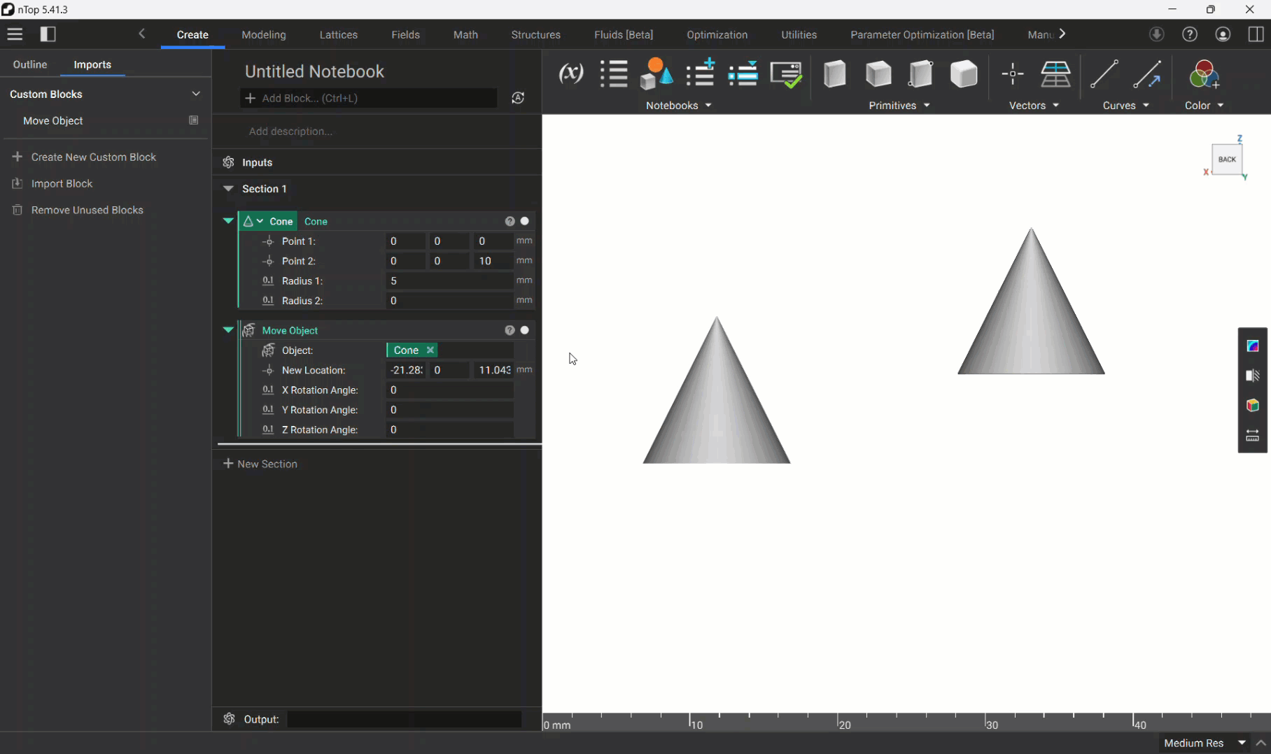 An example of how to modify a custom block that has been imported into an nTop notebook.