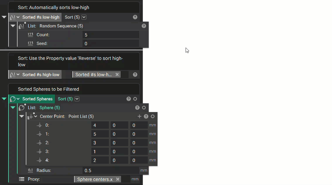 An example of how the default Sort block works.
