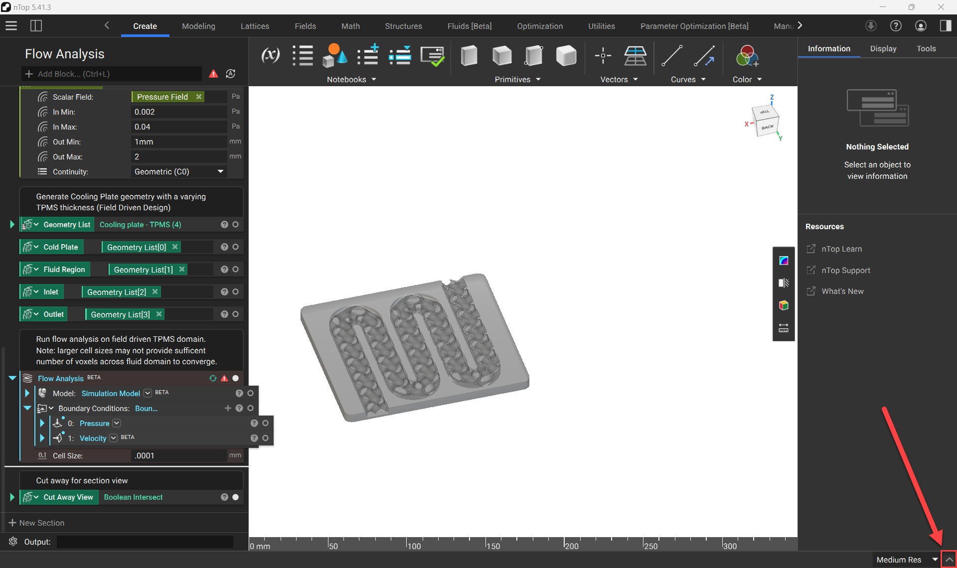 The nTop user interface with the Show Bottom Panel button highlighted.