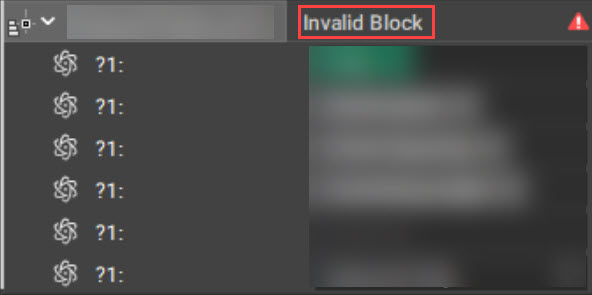 An image of a block that has been removed from nTop. When a block is removed it will show as "Invalid Block".