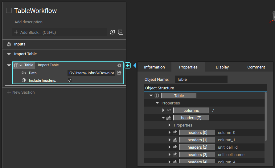 Importing the google sheets table into nTop using the Import Table block.