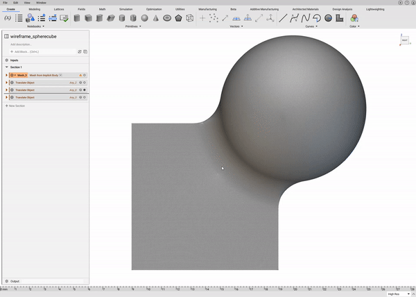 Zooming out on a wireframe mesh in nTop 4.0. The visualization is improved and the mesh contours are more visible.