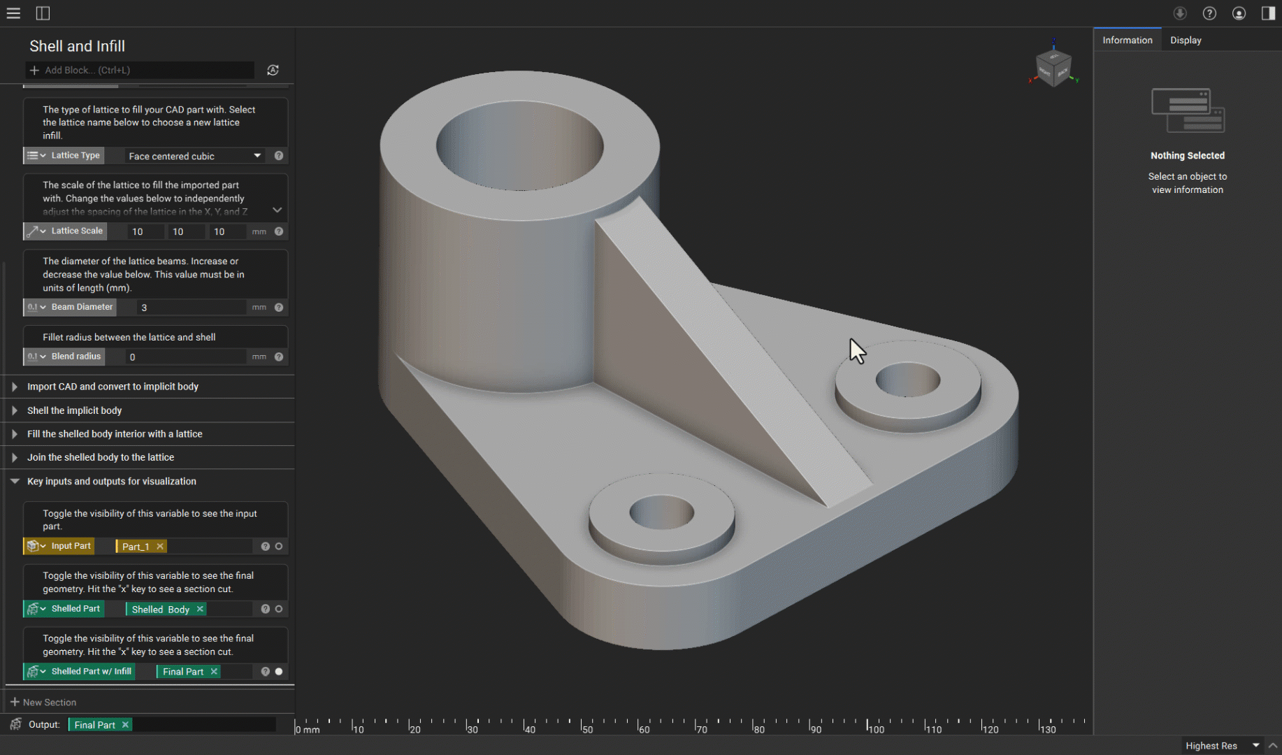 A gif demonstrating the Transparency feature in nTop. An implicit bodies' transparency can be changed in the display tab of the right side panel.