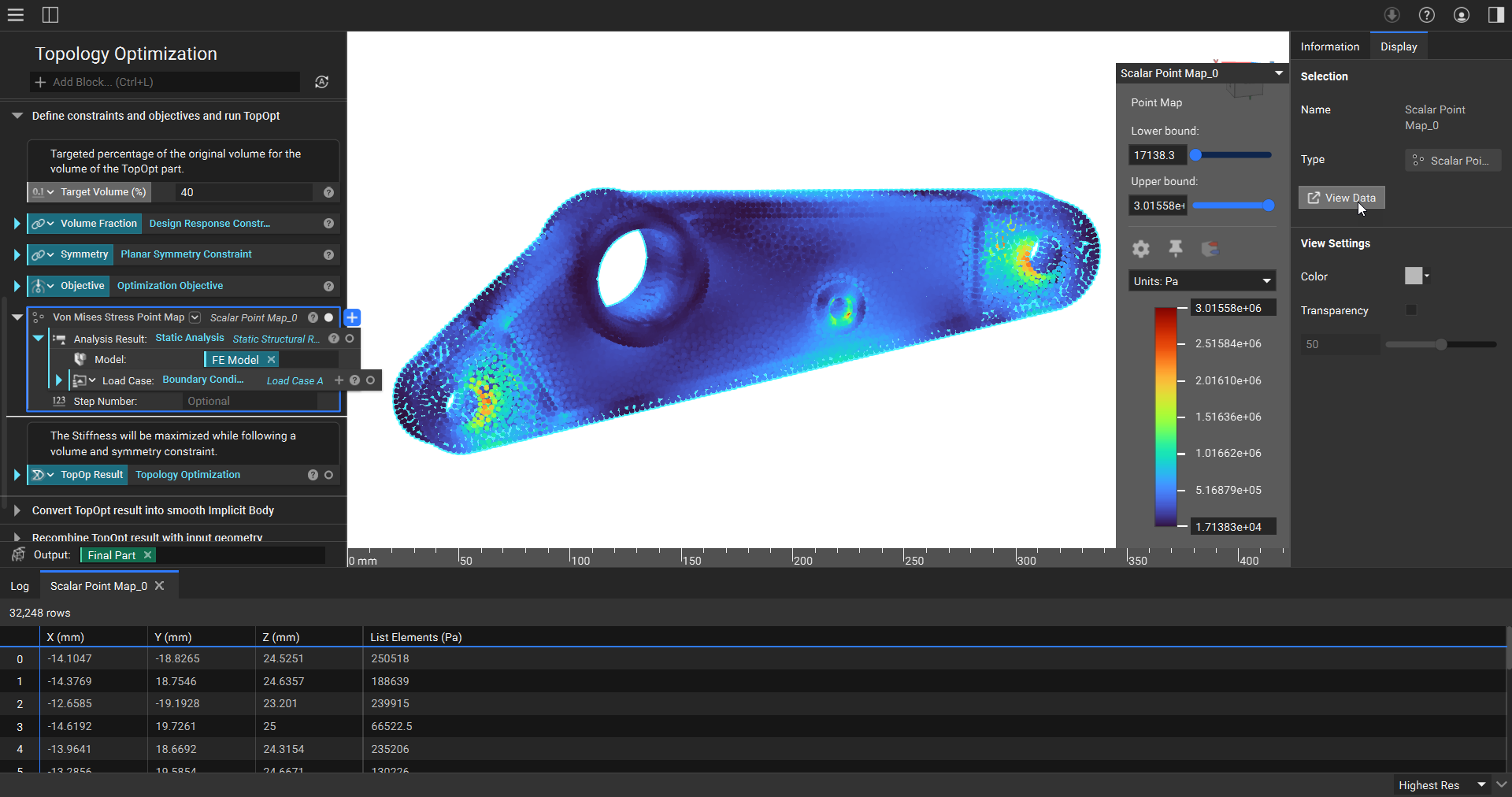 An example of using the View Data feature to visualize point map data as a table.