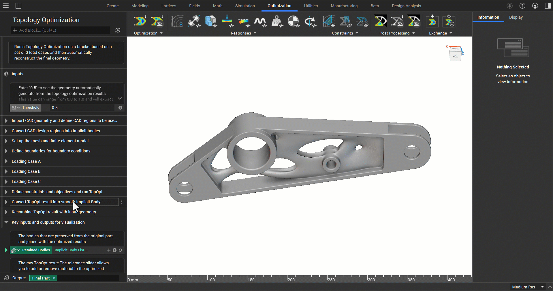 An example of how to access the Topology Optimization graphs using the display tab.