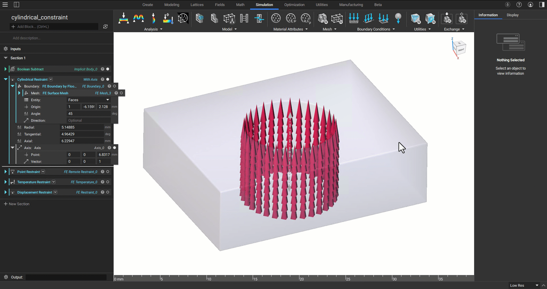 A demonstration of how to change the simulation glyph color using the display tab.