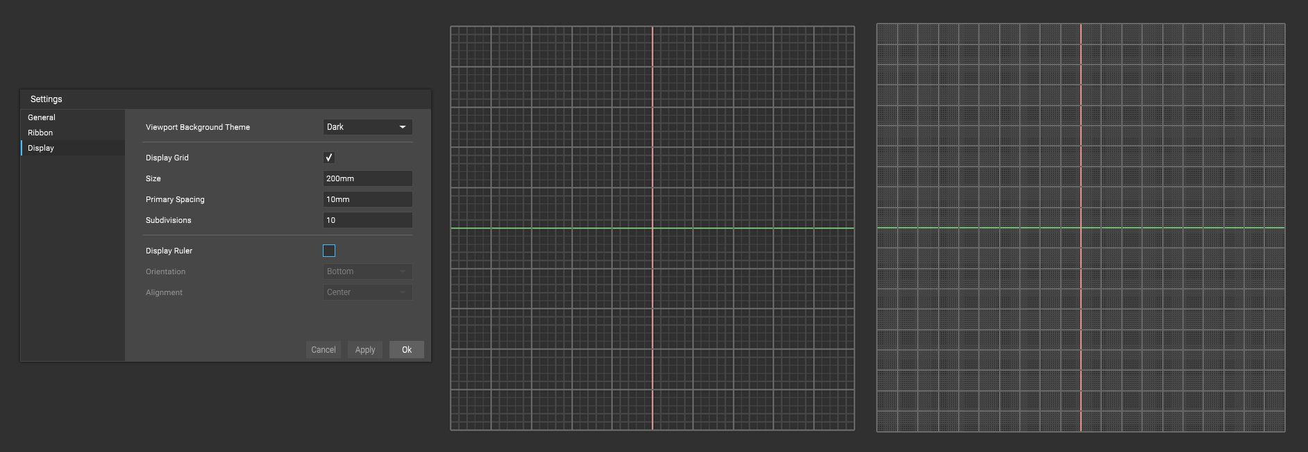 The background grid size can now be adjusted using the display tab in the settings menu.