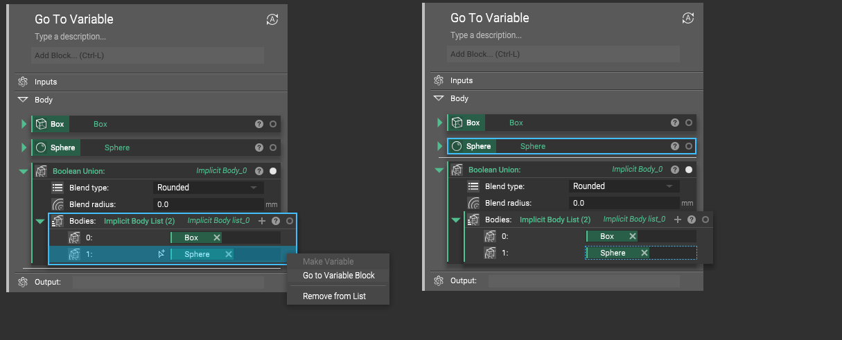 You can now right click an input variable and select "Go to variable block". This will automatically highlight the variable in the workflow.