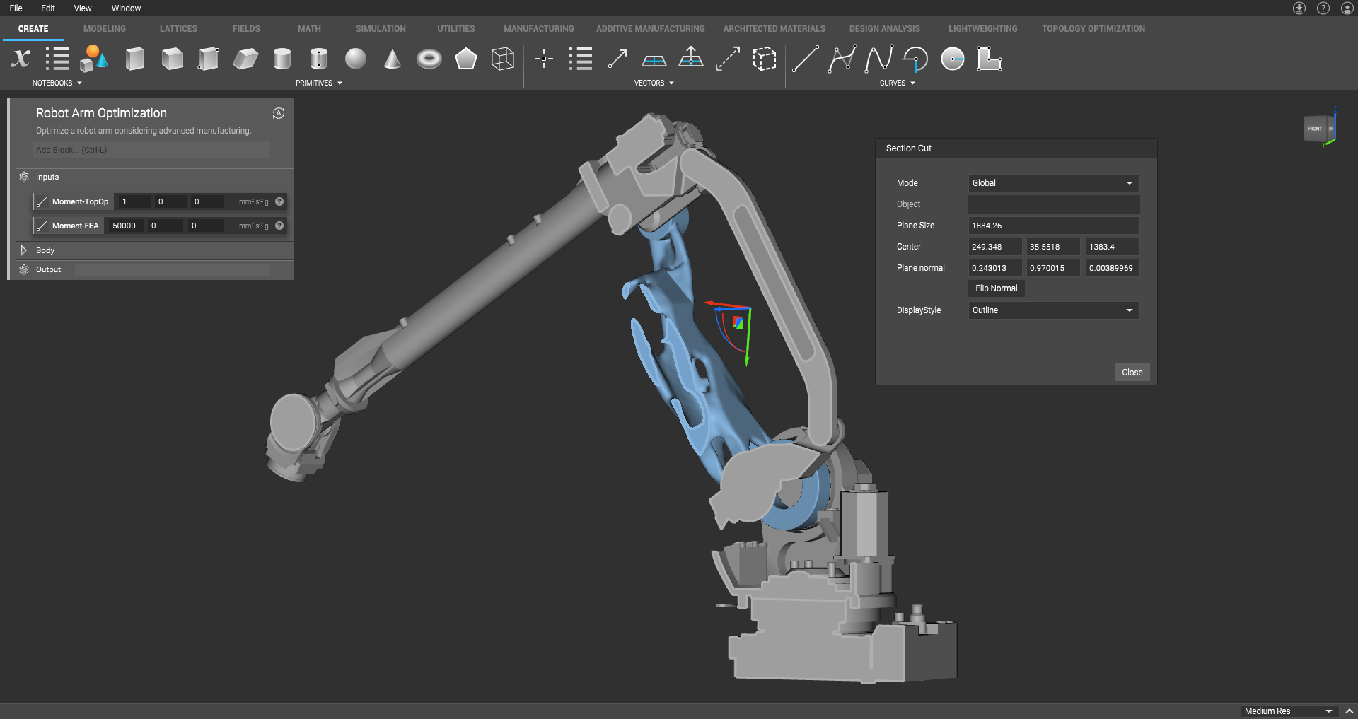 An example of using the section cut function on an implicit body.
