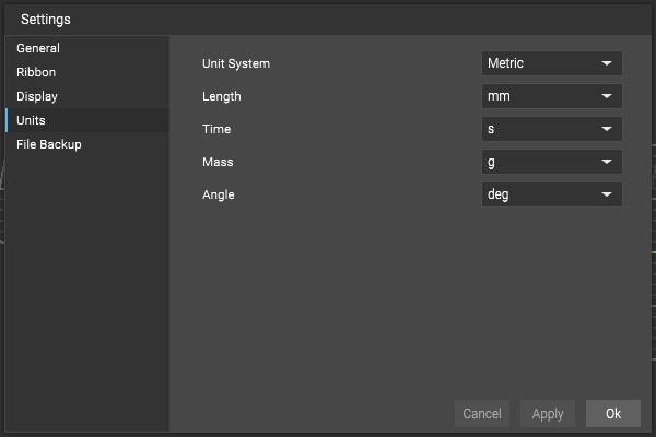 The nTop settings menu open to the units tab. Here users can configure the default units for their notebooks.