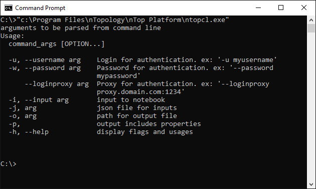 nTop Command Line options being shown in command line.