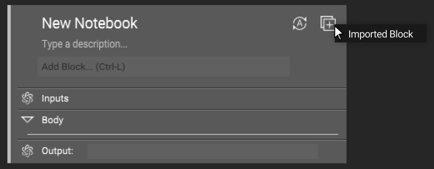 The notebook has a button to view imported blocks.