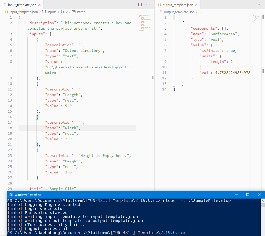 An example template for a notebook to run in nTopCL. The image shows the input template on the left and the output template on the right.