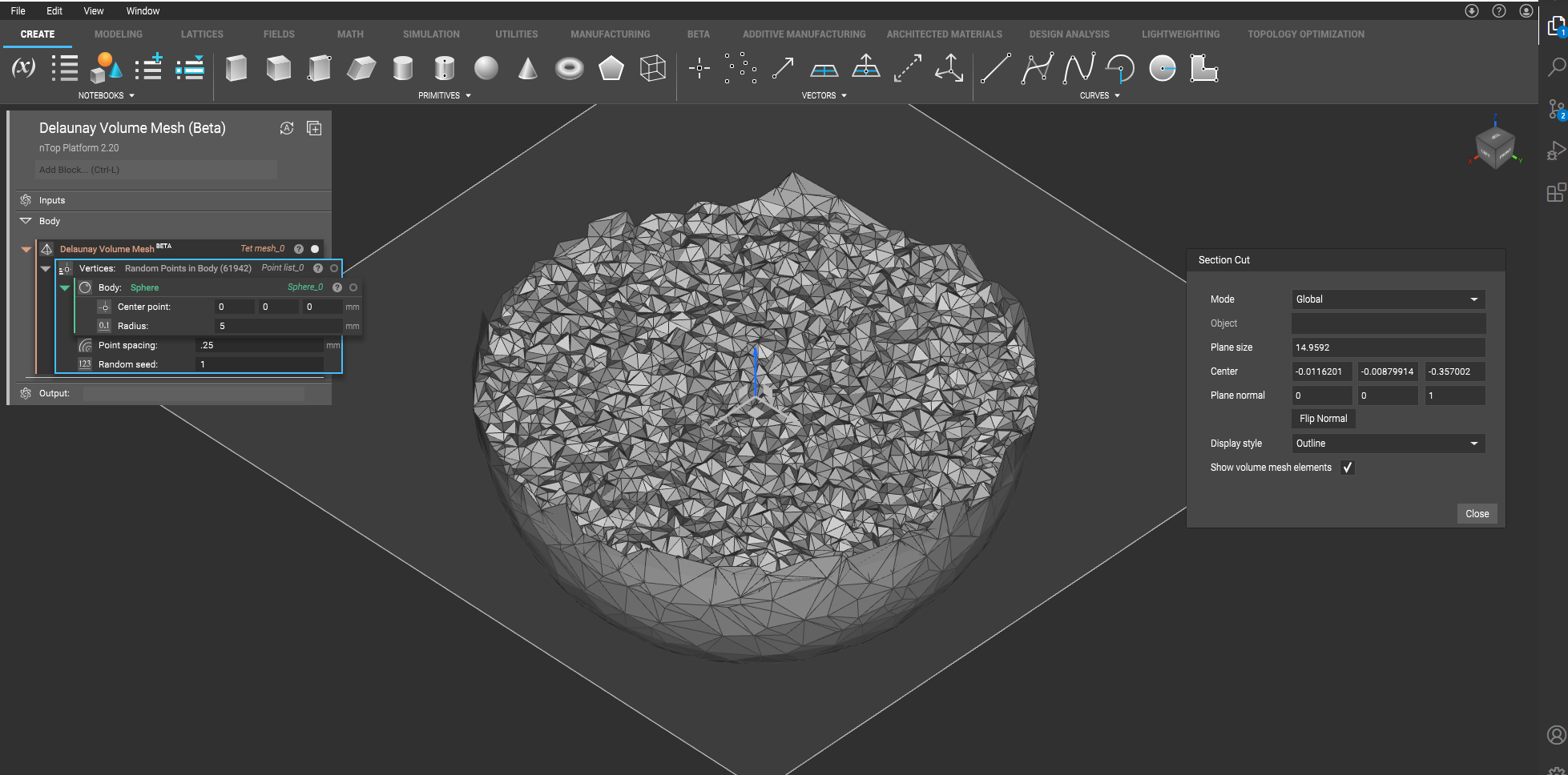 An example mesh created using the Delaunay Volume Mesh block.