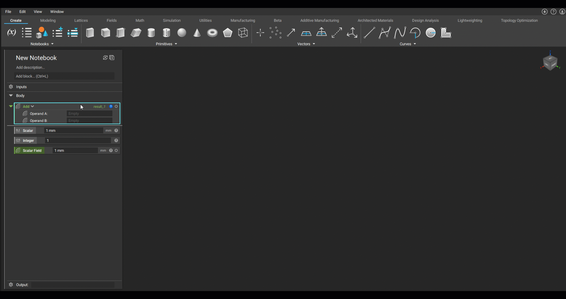 A gif showing how the add block automatically changes its overload depending on the input type that is placed inside of it.