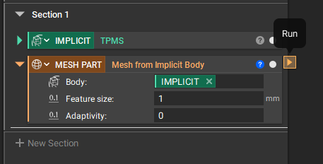 A block that has not ran, with Manual Run Mode enabled, will have a play icon next to the block visibility toggle.