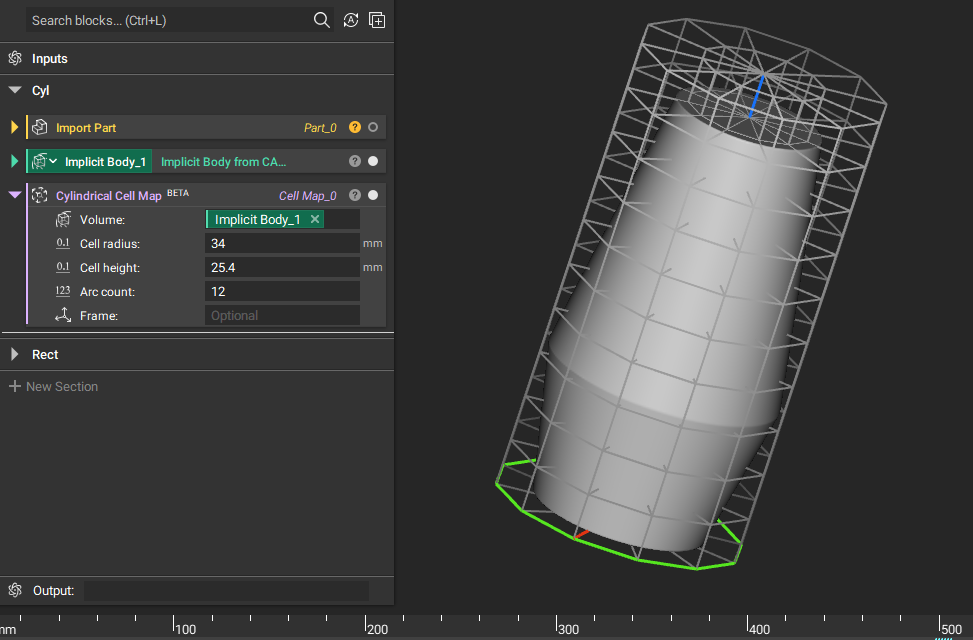 The Cylindrical Cell Map block in 3.15 with the frame auto-compute feature: