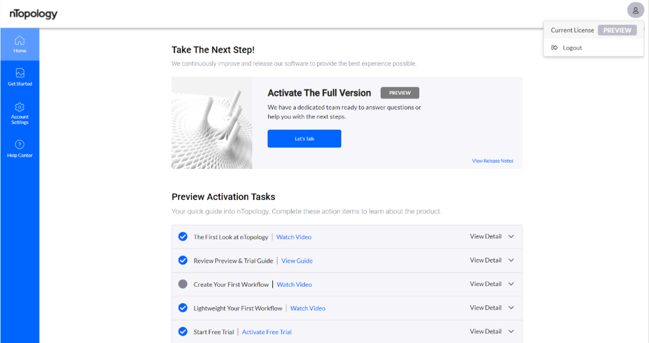 The home page of a user logged in to app.ntop.com.