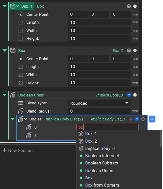 Before nTop 5.36, block object names appeared in input dropdown options.